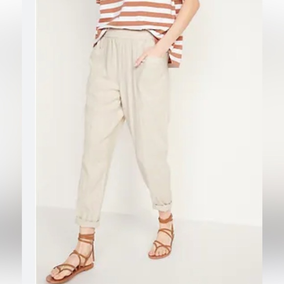 Old Navy Cream linen blend High-Rise 24” long cropped capris pants - Picture 1 of 8